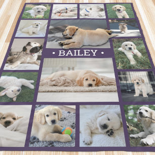 Manta Polar Colaje de Fotos de Perros Lindo Moderno Morado y B
