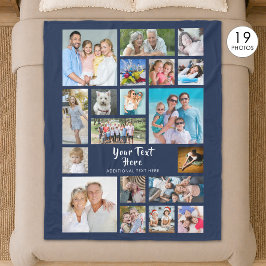 Manta Polar Colaje de fotos personalizado azul marino moderno