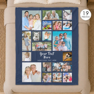 Manta Polar Colaje de fotos personalizado azul marino moderno