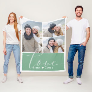 Manta Polar Colaje de Fotos Personalizado de Amor Verde Musgo