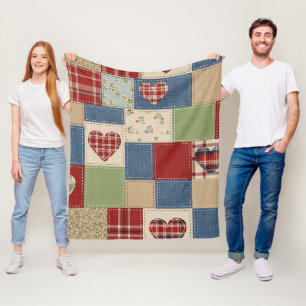 Manta Polar Colcha de corazón de granja vintage con estampado 