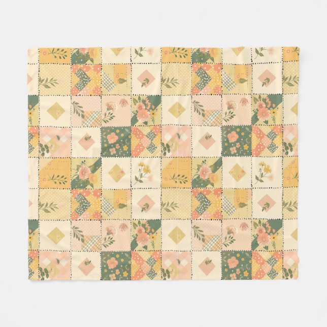 Manta Polar Colcha de parches de melocotón amarillo Gingham Co (Frente (Horizontal))