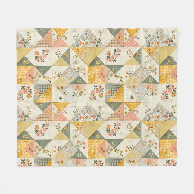 Manta Polar Colcha de parches de melocotón amarillo Gingham Co (Frente (Horizontal))
