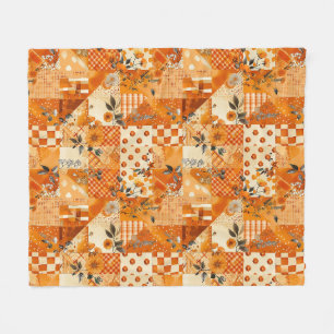 Manta Polar Colcha de patchwork de cuadros naranja Cottagecore