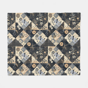 Manta Polar Colcha de retazos de crema azul marino Gingham de 
