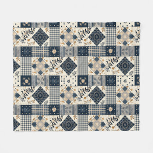 Manta Polar Colcha de retazos de crema azul marino Gingham de 