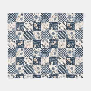 Manta Polar Colcha de retazos de crema azul marino Gingham de 