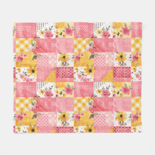 Manta Polar Colcha de retazos de cuadros rosa y amarillo estil