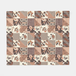 Manta Polar Colcha marrón de parches de gingham Cottagecore fl
