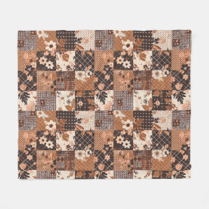 Manta Polar Colcha marrón de patchwork gingham Cottagecore flo