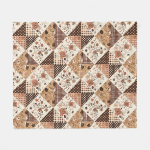 Manta Polar Colcha marrón de patchwork gingham cottagecore flo