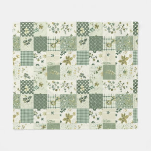 Manta Polar Colcha Verde de Parche Cuadros Cottagecore Floral