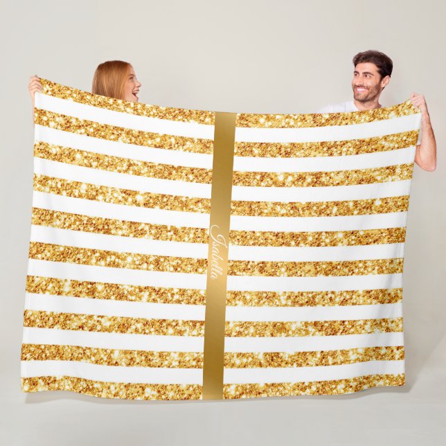 Manta Polar Colección Boho Stripes de Purpurina vertical dorad (In situ)