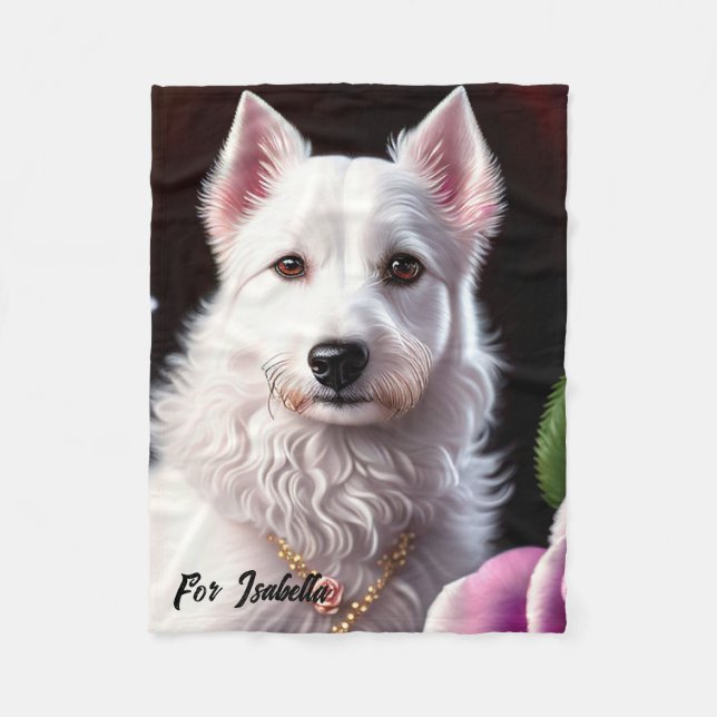 Manta Polar Colección De Perros Blancos Y rosas (Anverso)