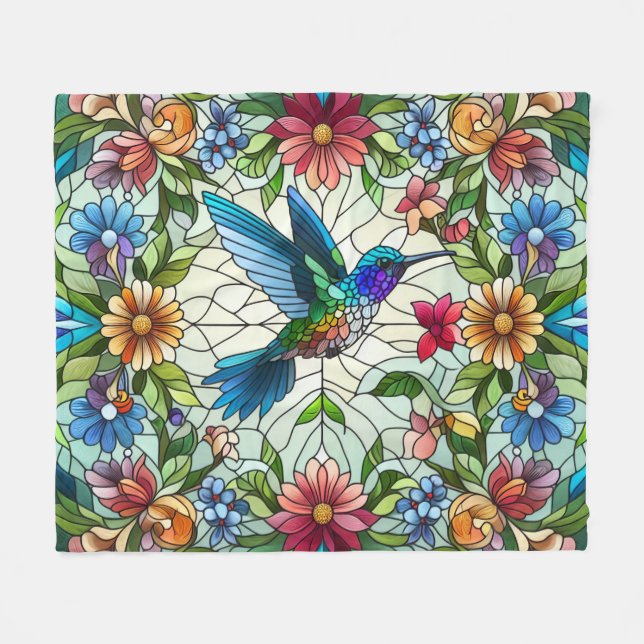 Manta Polar Colibrí elegante con efecto de vidrio manchado (Frente (Horizontal))