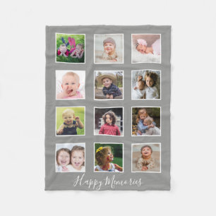 Manta Polar Collage de 12 fotos familiares personalizadas gris