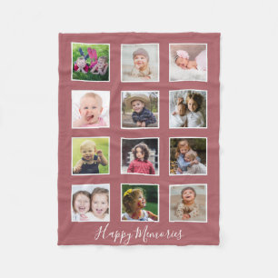 Manta Polar Collage de 12 fotos familiares personalizadas Rosa