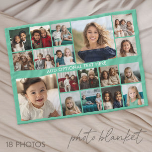 Manta Polar Collage de 18 fotos personalizadas - texto verde y