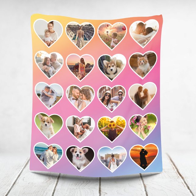 Manta Polar Collage de 20 fotos de corazón personalizado (Subido por el creador)