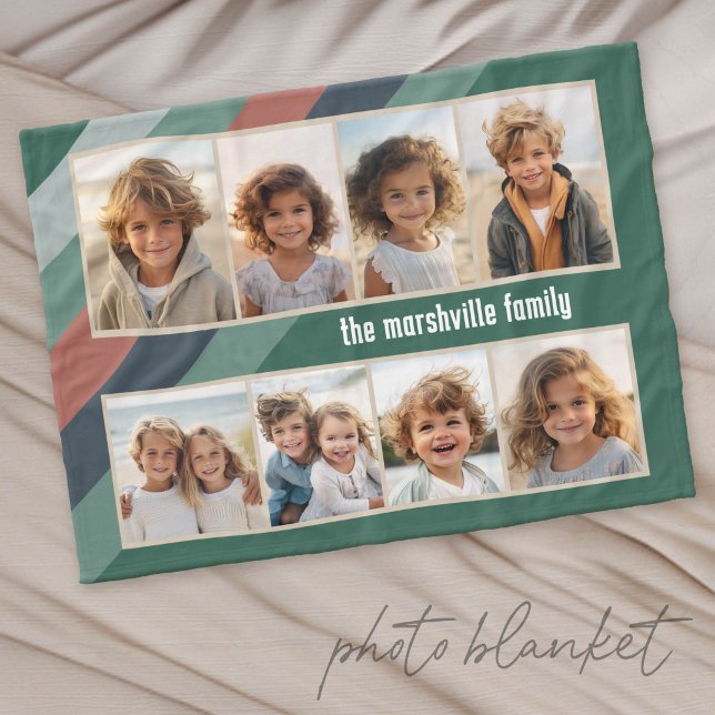 Manta Polar Collage de 8 Fotos de Raya Retro (Custom Photo Blanket with Lots of Photos)