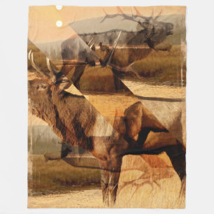 Manta Polar Collage de Alce Toro al Amanecer