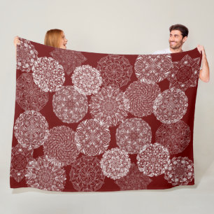Manta Polar Collage de arte Mandala elegante rojo borgoña blan