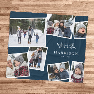 Manta Polar Collage de familia de monogramas rusos 7 foto azul
