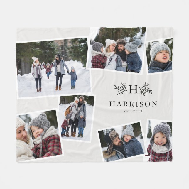 Manta Polar Collage de familia de monogramas rusos 7 foto blan (Frente (Horizontal))