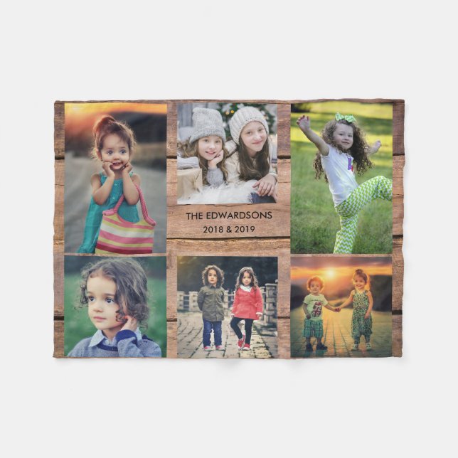 Manta Polar Collage de familia rusa 6 fotos nombre familia mad (Frente (Horizontal))