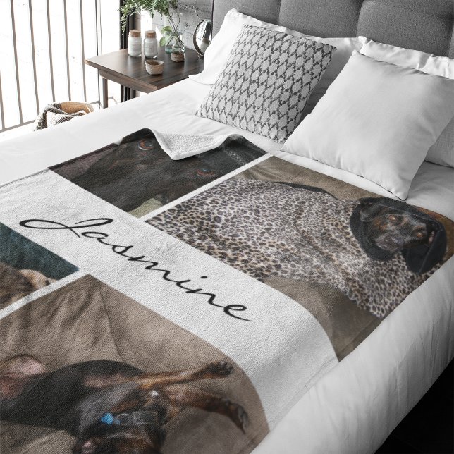 Manta Polar Collage de fotos blanco | Fleece Dog Blanket (Capture precious pet moments with our Modern Pet Photo Collage Fleece Blanket. )