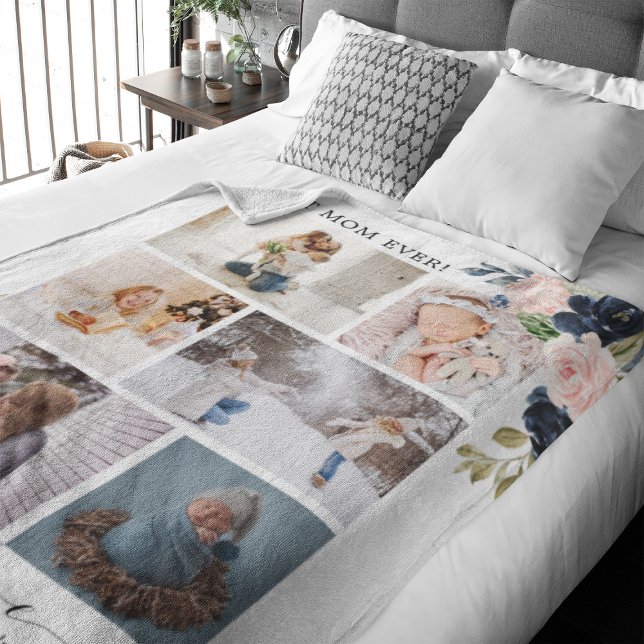 Manta Polar Collage de fotos Botánico Floral Mejor Mamá (Perfect gift for Mother's Day for your special mom. The design features a photo collage)