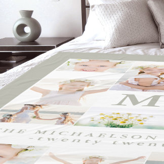 Manta Polar Collage de fotos clásico con monograma y año