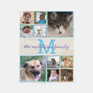 Manta Polar Collage de fotos colorido del monograma 10 de los