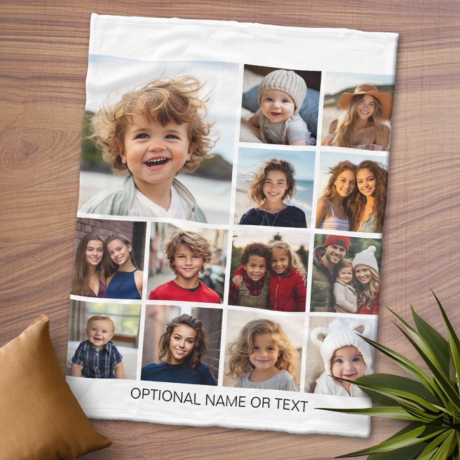 Manta Polar Collage de fotos cuadrado - Hasta 13 fotos Blanco (Personalized Fleece Blanket - Add Photos and Text or Customize completely in advanced design area)