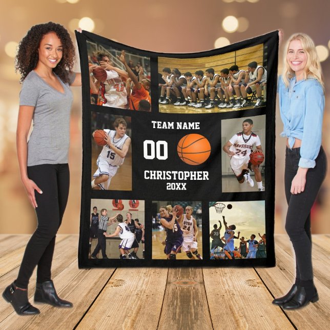 Manta Polar Collage de fotos de baloncesto (Basketball photo collage fleece blanket)
