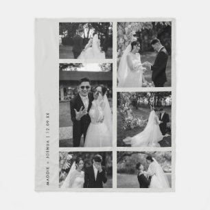 Manta Polar Collage de fotos de boda minimalista en blanco y n