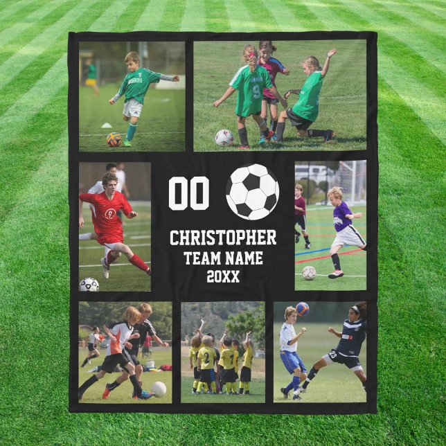 Manta Polar Collage de fotos de equipo de fútbol personalizado (Personalized Soccer Team Photo Collage Fleece Blanket)