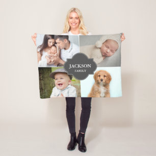 Manta Polar Collage de fotos de Escudo de nombre familiar pers