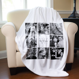 Manta Polar Collage de fotos de familia Personalizado blanco