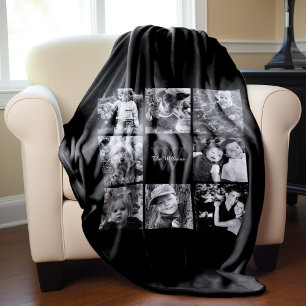 Manta Polar Collage de fotos de familia Personalizado negro
