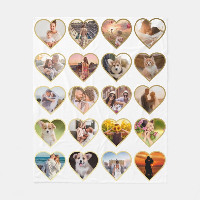 Manta Polar Collage de fotos de Golden Heart personalizado 20 (Anverso)