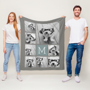 Manta Polar Collage de fotos de Instagram 8 azul gris puede ed