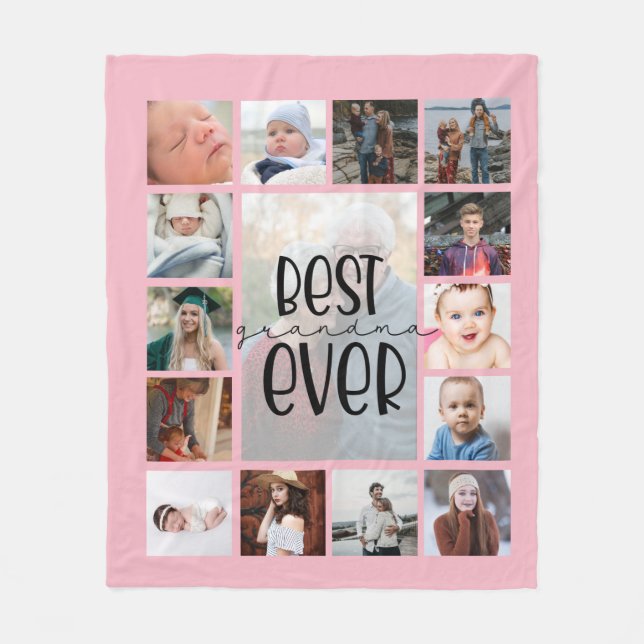 Manta Polar Collage de fotos de la abuela rosa Fleece Blanket (Anverso)