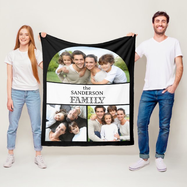 Manta Polar Collage de fotos de la familia blanca y negra (In situ)