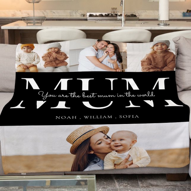 Manta Polar collage de fotos de mamá 4 personalizado (best mum  gift modern script peronalised fleece blanket , ideal for birthdays , xmas or mothers day )