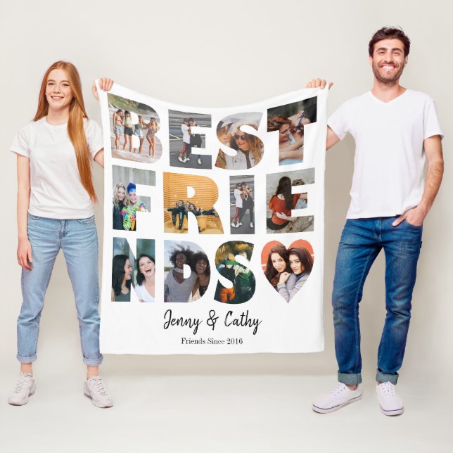 Manta Polar Collage de fotos de moda Best Friends Heart Bestie (In situ)