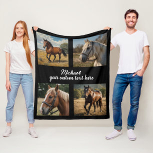 Manta Polar Collage de fotos de moda Personalizado Caballo Lov