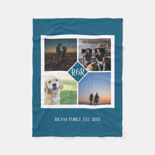 Manta Polar Collage de fotos de monograma personalizado 4 (Anverso)