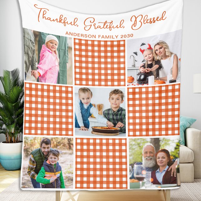 Manta Polar Collage de fotos de Naranja personalizado Plaid Pl (Subido por el creador)