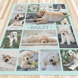 Manta Polar Collage de fotos de perro simple moderno Verde azu